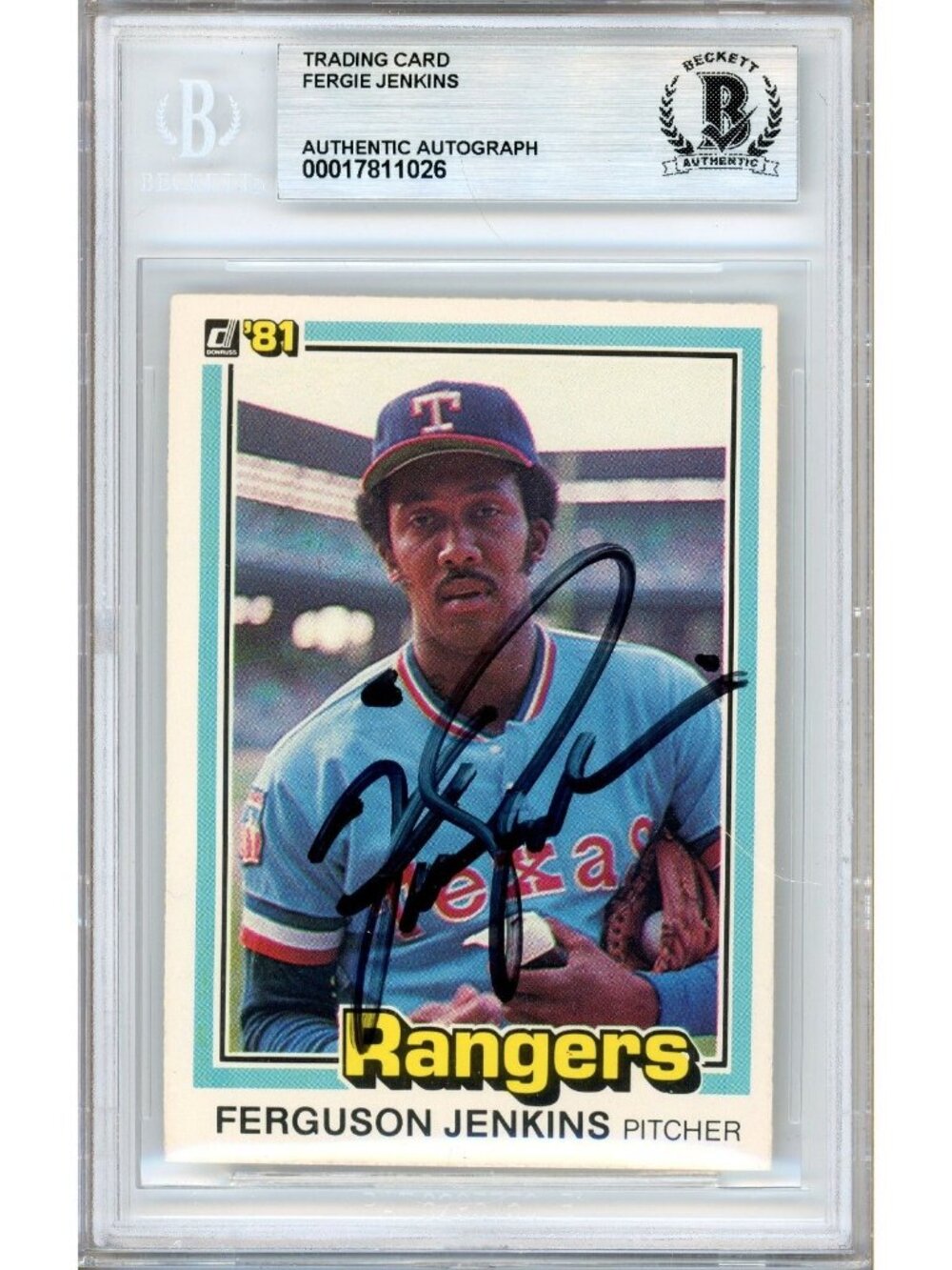 Fergie Jenkins Signed 1981 Donruss #146 Texas Rangers Beckett BAS Slabbed Auto